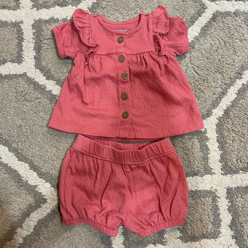 Carter's Pink Baby Two-Piece Button Top & Shorts